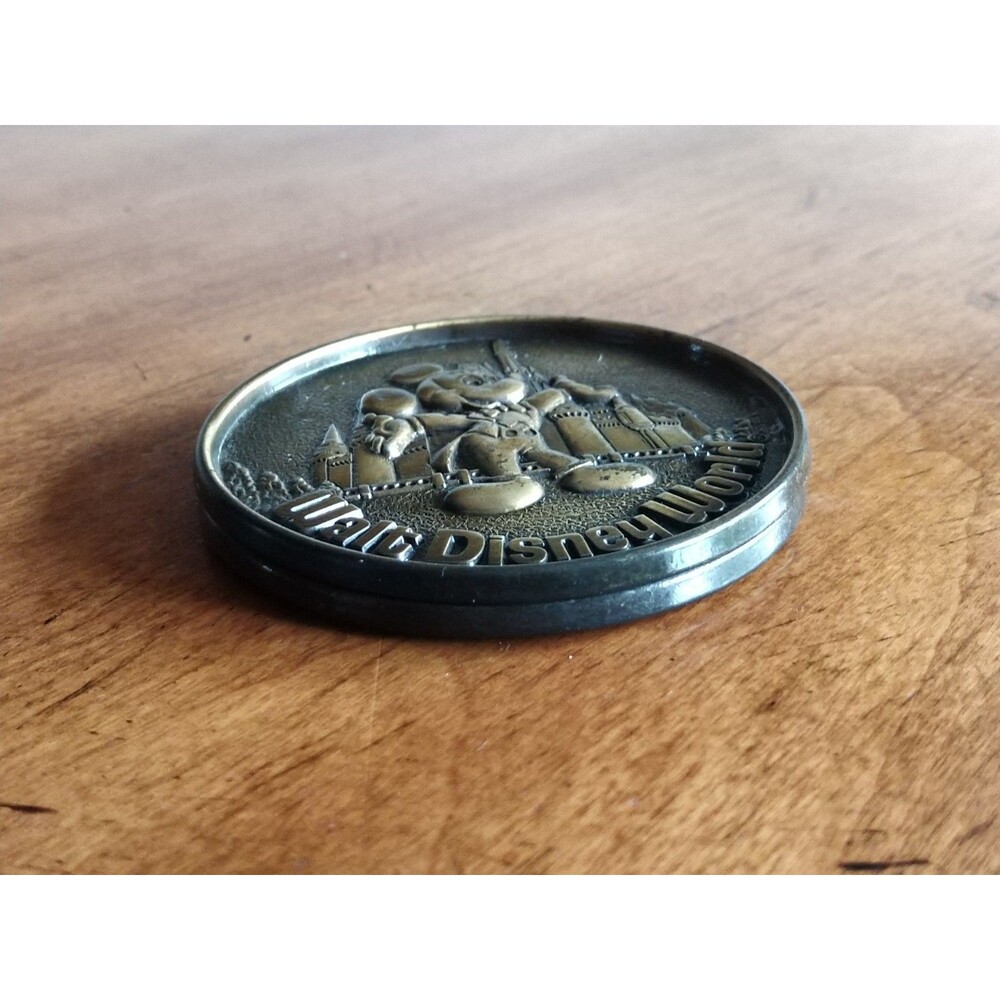 Vintage Set Lot 2 Bronze Walt Disney World Mickey Mouse Coasters Canada 3.25"Dia - Picture 13 of 13
